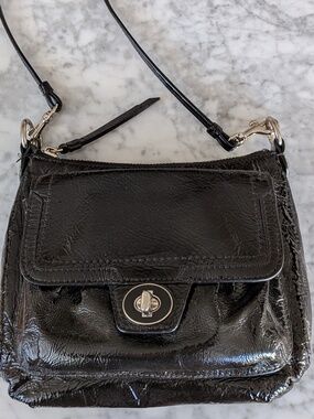 Vintage Coach Poppy Patent Black Leather Crossbody mini Bag Purse flap
